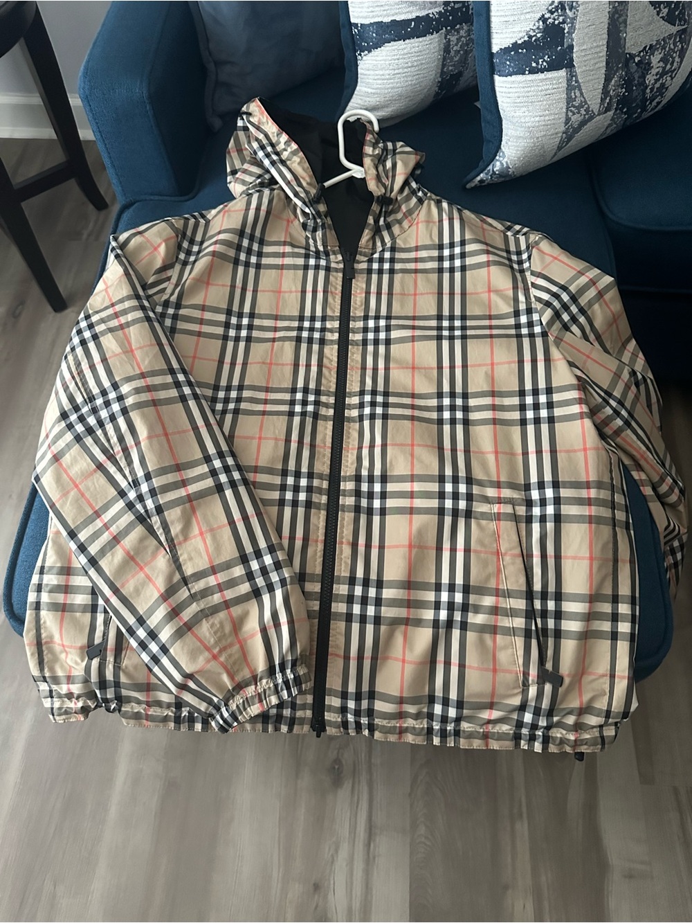 Burberry Beige Plaid Hooded Windbreaker